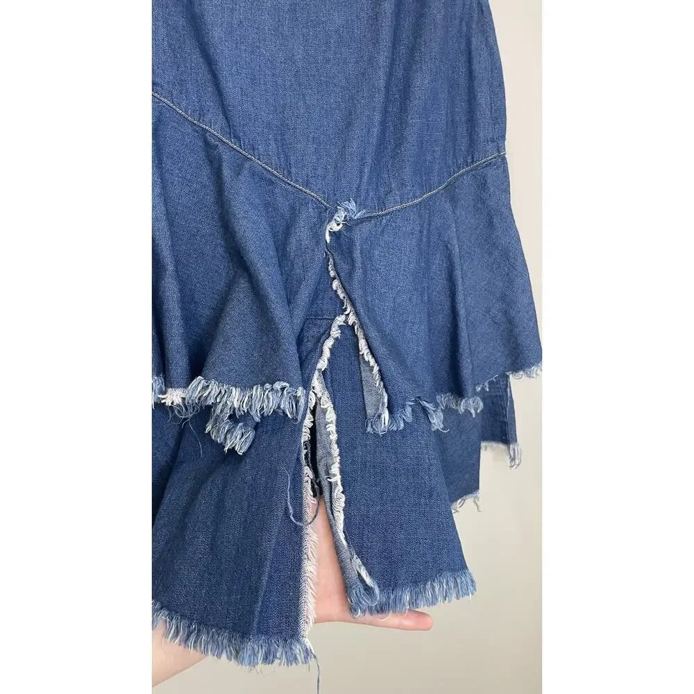 BP Y2K Skirt Ruffle Fringe Hem Western Denim Above Knee Cowgirl Boho Blue Size S - Picture 4 of 11